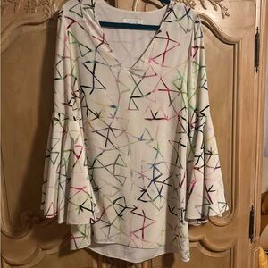 Alexis White Blouse with Multicolor Geometric Pattern